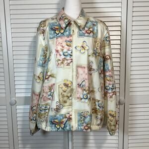 Alfred Dunner Vintage Butterfly Floral Pastel Collared Long Sleeve Jacket 14